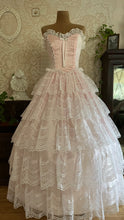 Load image into Gallery viewer, Beautiful 1980’s Vintage Pink Satin and Tiered White Lace Dream Dress