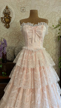 Load image into Gallery viewer, Fairytale 1980’s Vintage Pink Satin and White Lace Dream Dress with Armlets