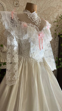 Load image into Gallery viewer, Incredible 1980’s Vintage White Satin and Pink Lace Dress