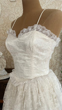Load image into Gallery viewer, Darling 1980’s Vintage White Satin and Lace Sweetheart Dress
