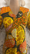 Load image into Gallery viewer, Psychedelic 1960’s Vintage Floral Patchwork Print Barkcloth Mini Dress Paradise Hawaii of Honolulu