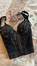 Load image into Gallery viewer, 1950’s Vintage Black Illusion Lace Longline Bra by Lilyette 36A