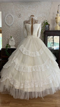 Load image into Gallery viewer, Breathtaking 1950’s Vintage White Tulle and Lace Bridal Gown Wedding Dress