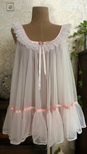 Load image into Gallery viewer, Absolutely Adorable 1970s Vintage Pink Chiffon & Lace Babydoll Chemise