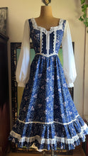 Load image into Gallery viewer, 1970’s Vintage Navy Blue Calico and Corduroy Gunne Sax Midi Dress