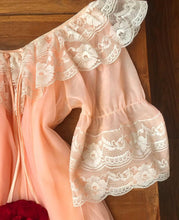 Load image into Gallery viewer, 1970's vintage peachy apricot pink chiffon peignoir nightgown and robe set Intime