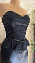 Load image into Gallery viewer, Deadstock 1980’s Vintage Black Satin Gunne Sax Peplum Wiggle Dress