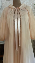 Load image into Gallery viewer, Spectacular 1950’s vintage pleated peach chiffon peignoir nightgown and robe set