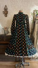 Load image into Gallery viewer, Rare Marigold Print 1970’s vintage black calico Gunne Sax midi dress