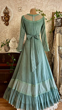 Load image into Gallery viewer, 1970’s vintage dyed moss sage green voile and lace maxi Gunne Sax dress