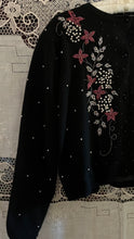 Load image into Gallery viewer, Darling Beaded Black Angora Rabbit Cardigan Sweater made in Hong Kong