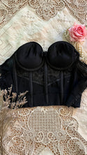 Load image into Gallery viewer, Teeny 1950’s Vintage Black Illusion Lace Bustier by Jantzen 32B