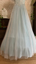 Load image into Gallery viewer, Stunning 1930’s Vintage Eggshell Blue Jacquard and Tulle Dress