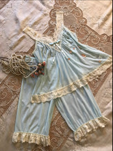 Load image into Gallery viewer, 1980’s Vintage Blue Mesh and Lace BabyDoll Camisole & Bloomer Set by Rosalie