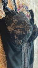 Load image into Gallery viewer, 1950’s Vintage Black Illusion Lace Longline Bra by Lilyette 36A