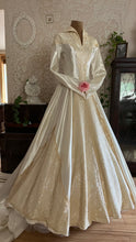 Load image into Gallery viewer, Breathtaking 1950’s Vintage White Satin and Ivory Lace Bridal Gown Wedding Dress