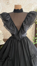 Load image into Gallery viewer, Showpiece Gothic 1980’s vintage Black Swiss Dot Chiffon Gunne Sax gown