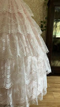 Load image into Gallery viewer, Beautiful 1980’s Vintage Pink Satin and Tiered White Lace Dream Dress