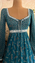 Load image into Gallery viewer, Rare and spectacular Teal Calico 1970’s Vintage Gunne Sax Dress