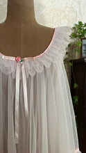 Load image into Gallery viewer, Absolutely Adorable 1970s Vintage Pink Chiffon & Lace Babydoll Chemise