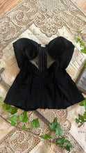 Load image into Gallery viewer, Stunning 1980’s Vintage Black Satin and Illusion Lace Zip up Bustier by Adonna 36C