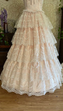 Load image into Gallery viewer, Fairytale 1980’s Vintage Pink Satin and White Lace Dream Dress with Armlets