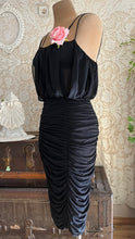 Load image into Gallery viewer, Designer 1980’s Vintage Draped and Ruched Black Wiggle Dress by Samir