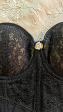 Load image into Gallery viewer, Teeny 1950’s Vintage Black Illusion Lace Bustier by Jantzen 32B
