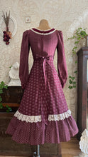 Load image into Gallery viewer, 1970’s Vintage Burgundy Velveteen and Calico Gunne Sax Midi Dress