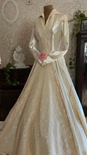 Load image into Gallery viewer, Breathtaking 1950’s Vintage White Satin and Ivory Lace Bridal Gown Wedding Dress