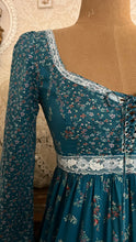 Load image into Gallery viewer, Rare and spectacular Teal Calico 1970’s Vintage Gunne Sax Dress