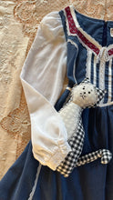 Load image into Gallery viewer, Childs 1970’s vintage Dusty Blue Polka Dot Calico Jeunnes Filles Gunne Sax dress