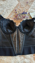 Load image into Gallery viewer, 1950’s Vintage Black Illusion Lace Longline Bra by Lilyette 36A