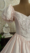 Load image into Gallery viewer, Absolute Fairytale 1980’s Vintage Pink Satin and Pearl Puff Shoulder Gown