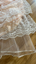 Load image into Gallery viewer, Perfect 1980’s Vintage Peachy Pink Satin and White Lace Dream Dress with Armlets