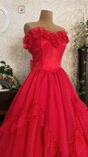 Load image into Gallery viewer, Heart Stopping 1980's vintage Red Swiss Dot Chiffon Gunne Sax gown