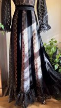 Load image into Gallery viewer, Fantastic 1970’s Vintage Black Velvet and Illusion Lace Maxi Dress