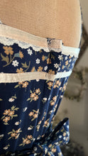 Load image into Gallery viewer, Amazing 1970’s Vintage Navy and Gold Calico Gunne Sax Peplum Sundress