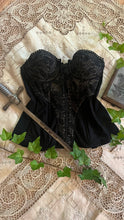 Load image into Gallery viewer, Stunning 1980’s Vintage Black Satin and Illusion Lace Zip up Bustier by Adonna 36C