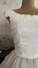 Load image into Gallery viewer, Breathtaking 1950’s Vintage Dove White Chiffon and Antique Rose Lace Bridal Gown Wedding Dress