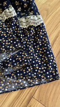 Load image into Gallery viewer, Incredible 1970’s Vintage Navy Blue Calico and velveteen Gunne Sax Maxi Sundress