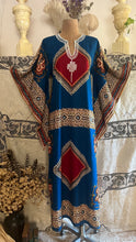 Load image into Gallery viewer, Outrageous 1970’s Vintage Angel Sleeve Infinity Knot Dashiki Print Caftan Kaftan Dress