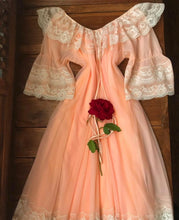 Load image into Gallery viewer, 1970's vintage peachy apricot pink chiffon peignoir nightgown and robe set Intime