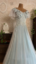 Load image into Gallery viewer, Stunning 1930’s Vintage Eggshell Blue Jacquard and Tulle Dress