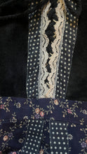 Load image into Gallery viewer, Restored 1970's vintage Navy Blue calico Gunne Sax midi peplum dress