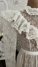 Load image into Gallery viewer, Ethereal Homemade 1970’s Vintage Sheer Ivory Lace Gunne Dress