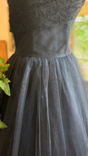 Load image into Gallery viewer, Perfect 1950’s Vintage Black Tulle Gown with Tiered Pockets