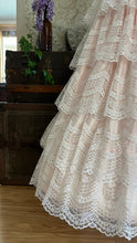 Load image into Gallery viewer, Fairytale 1980’s Vintage Pink Satin and White Lace Dream Dress with Armlets