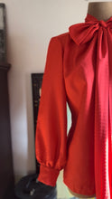 Load image into Gallery viewer, Darling 1970’s Vintage Cherry Red Pussy Bow Blouse I. Magnin