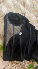 Load image into Gallery viewer, Stunning 1980’s Vintage Black Satin and Illusion Lace Zip up Bustier by Adonna 36C